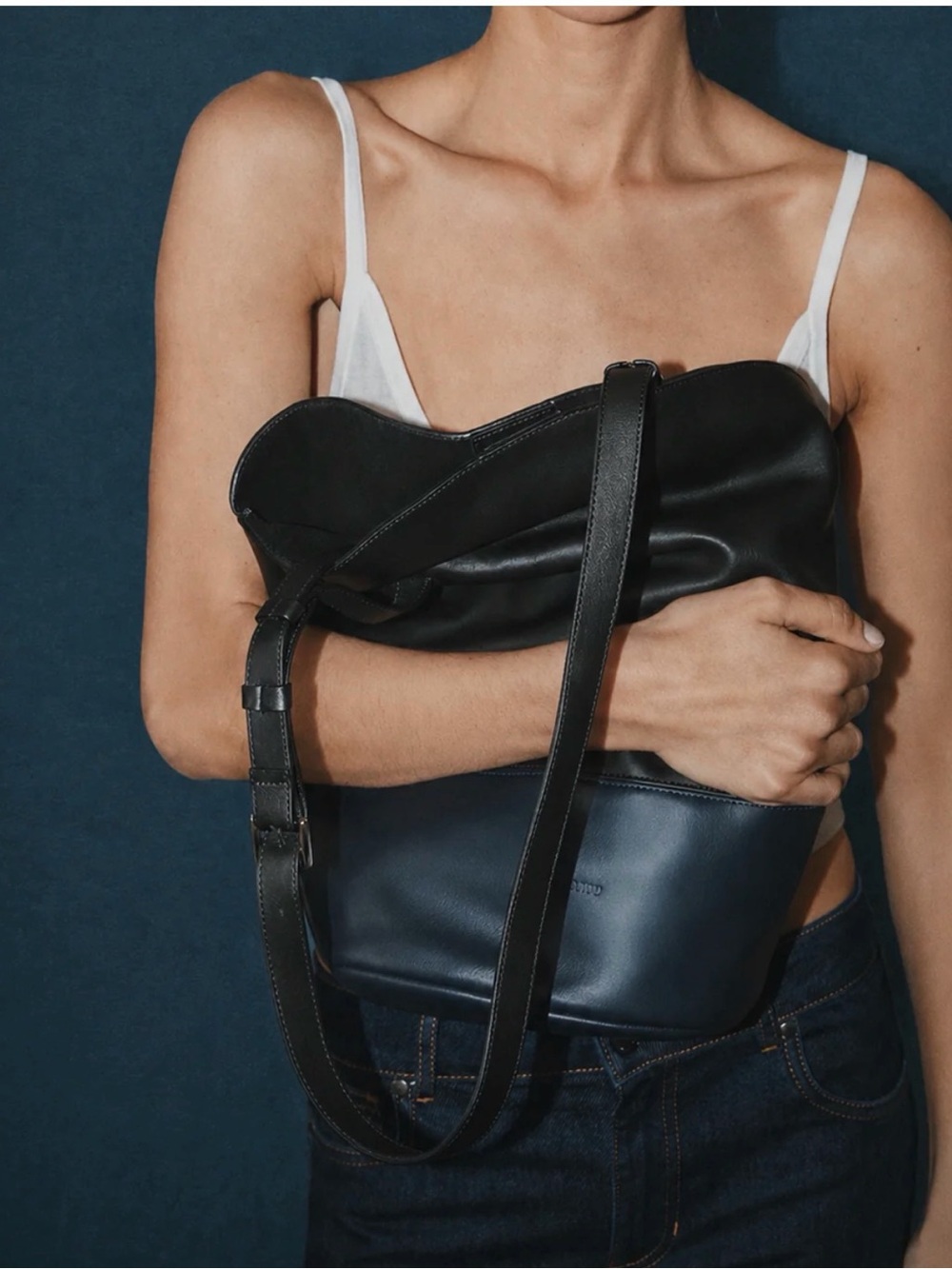 Carolyn Black and Navy Leather handbag